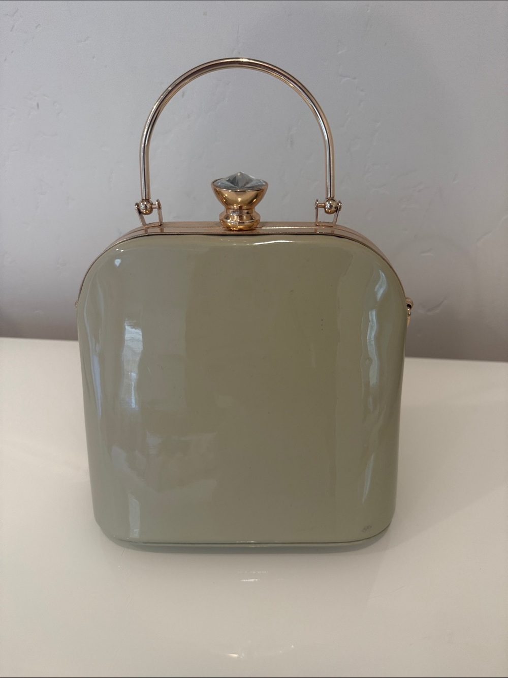 Patent Mini Top-Handle Bag in Light Cream with Gold Hardware